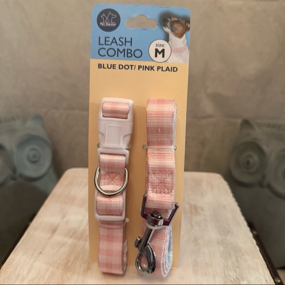 ⚡️Vivitar Pet Genius Leash Combo: Medium - Blue Dot/Pink Plaid